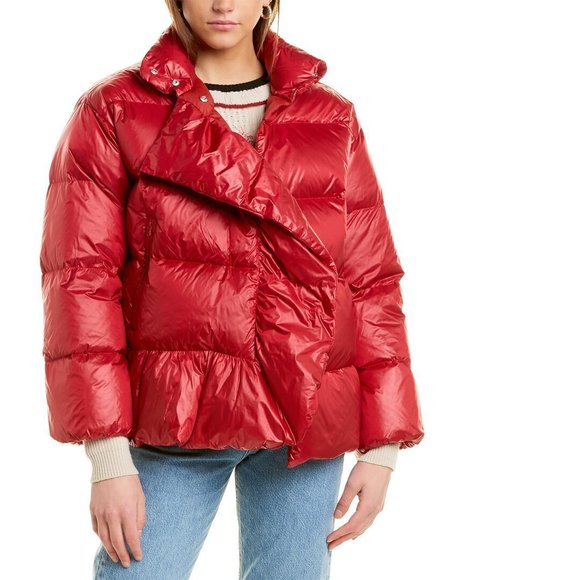 Red Valentino Ruffle Front Puffer Coat 